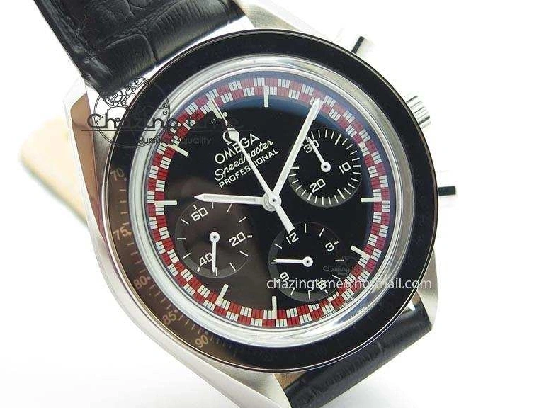 0225 Supportive Speedmaster SS 2013 Pro Racing On Black Leather Strap Manual Winding Chrono Movement 8229